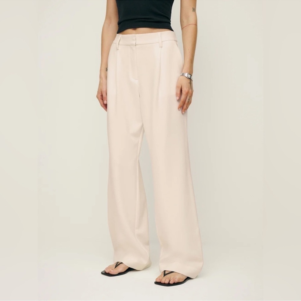 NWT Reformation Alex Mid-Rise Wide-Leg Pants Cream Size 8